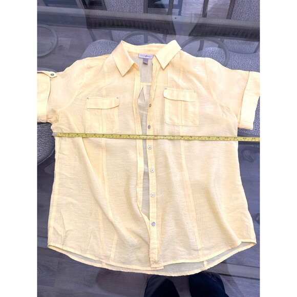 Roz & Ali Yellow Button-Down Blouse With Roll Tab Sleeves L - Picture 6 of 7